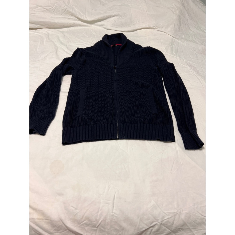 Banana Republic Mens Navy Blue Ribbed Shawl Collar Full Zip Cardigan Sweater M